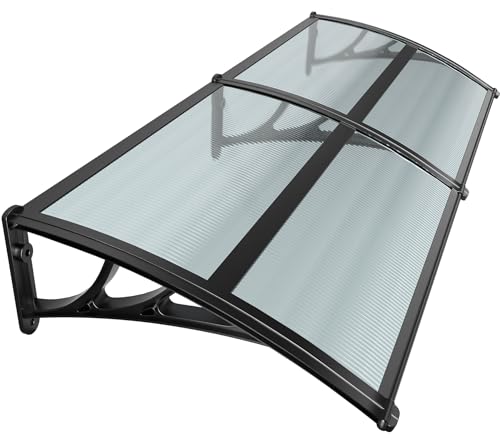 VOUNOT Vordach für Haustür 200 x 80 cm, Überdachung Haustür aus Aluminium und Polycarbonat, Pultbogenvordach, Pultvordach mit Mittelstange, Anthrazit