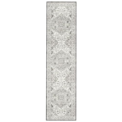 Madane Hallway Runner Rug 2'6''x10' Kitchen Runner, Non Slip Vintage Runners for Hallways Washable Kitchen Rugs Soft Low Pile 2.5x10 ft Rug Runner for Laundry Room, Entryway and Bedroom, Ivory/Brown