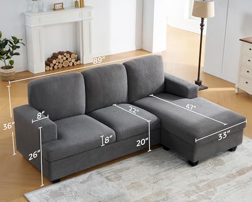 image for VanAcc 88 Inch Reversible L Shape Sofa, Convertible Sofa with Storage,
