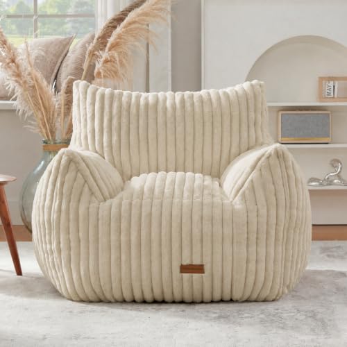 Image of Giant Bean Bag Chairs for Adults Teens with Filling Large Fluffy Bean Bag Chair with Armrests Plush Comfy BeanBag Couch Sofa Chair for Bedroom Living Room Reading