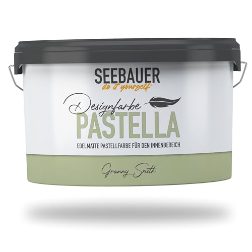 SEEBAUER diy Pastellfarbe PASTELLA Grün 2,5L (Granny Smith) Edelmatte Wandfarbe Hellgrün - Innenfarbe sehr hohe Deckkraft - Matt, Abwaschbar und Tropffrei