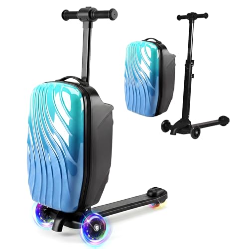 Oakvera Scooter Luggage for Kids Teens & Adults 4-in-1 Detachable Ride-On Suitcase for Family Travel Carry-On Hardshell Case Gradient Ombre Blue