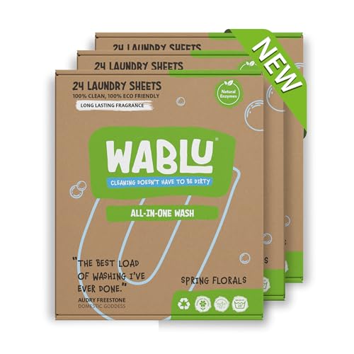 WABLU 72 Laundry detergent Sheets | (BIO) with Natural Enzymes | Spring Florals | Effective washing detergent sheets for your all your laundry | 72 washes or 144 small loads