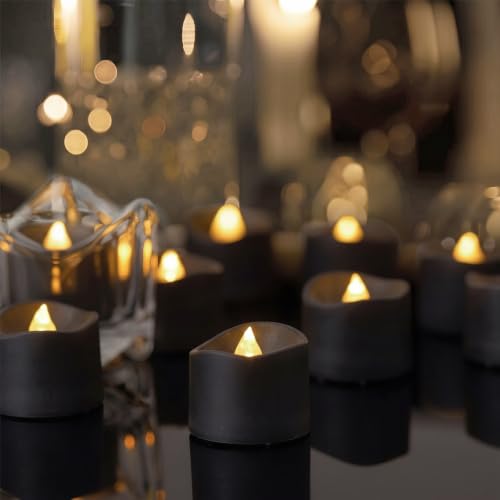 Image of Homemory 50-Pack Black Flameless Battery Tea Light Candles, 200+ Hours | Flickering LED Tealights for Halloween Displays, Gothic Wedding, Masquerade Parties, Romantic Events, Dark Decor and Banquets
