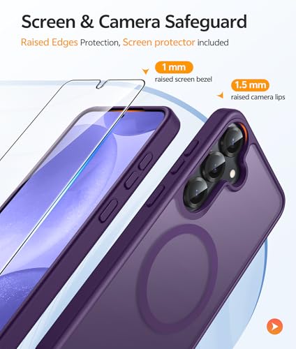 Image of FNTCASE for Samsung Galaxy S25 /S24 Case: Galaxy S24 /S25 Phone Case [Fit with Magsafe] Translucent Matte Case [Screen Protector] Military Grade Shockproof Protective Phone Cover-Purple