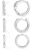 Inerney 925 Sterling Silver Huggie Hoop Earrings Set for Women, Dainty Small Cartilage Hoops Hypoallergenic Jewelry for Multiple Piercings, Trendy Twisted Mini Earring Stacks Gift for Sensitive Ears