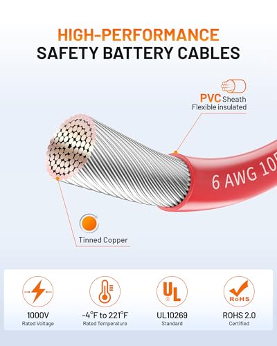 Ampeak 6 AWG Battery Cable 3FT, Anti-Spark Waterproof, UL Listed Pure Copper, 3/8" Lugs, 120A Rated, for Inverter $15.33 Free Shipping - image 5
