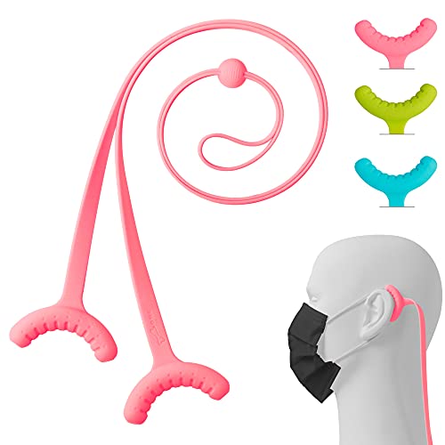 Image of BONE Lanyard Mask Tie (3 Packs), Face Mask Holder, Adjustable & Skin-Friendly Silicone Extender Strap, Ear Savers for Kids & Adults (Pink - Blue - Green)