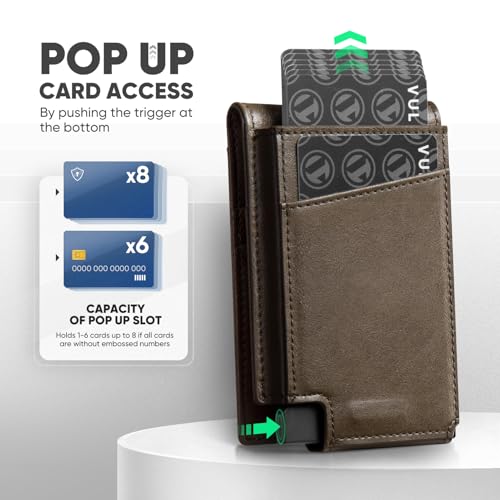 VULKIT Mens Card Holder for Max. 12 Cards, with Pop-Up Credit Card Case and Double Window Slots for ID and Key Card, Green3