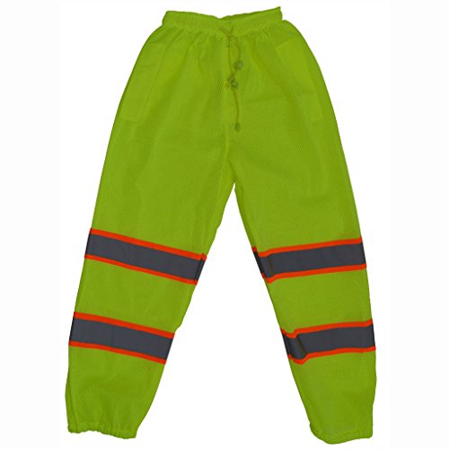 212 Main LMPO-CE-S-M 2 inch Lime Mesh Traffic Pants & Orange Contrast Binding Silver Reflective Tapes Ansi Class E Small & Medium
