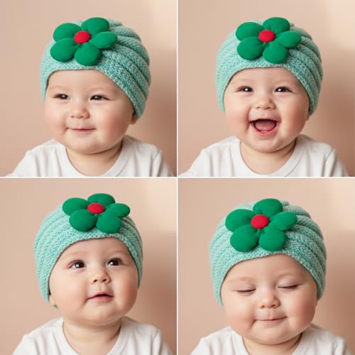 Image of SYGA Baby Cap Flower Wool Warm Knitted Streachable Hat Infant Toddler Baby Cap 0-3 Years