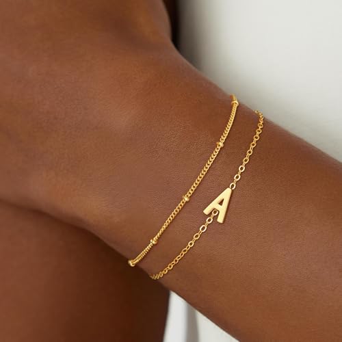 Gold Initial Bracelets for Woemn Girls - 18K Gold Plated Layered Initial Letter Bracelets Teen Girls Gifts for 5 6 7 8 9 10 Year Old Girl Birthday Gifts Gold Bracelet for Women2
