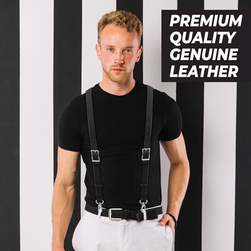 Image of Grain Buffalo Leather Suspender for Men | 0.2 inches thickness | Western Heavy Duty Dress Suspender