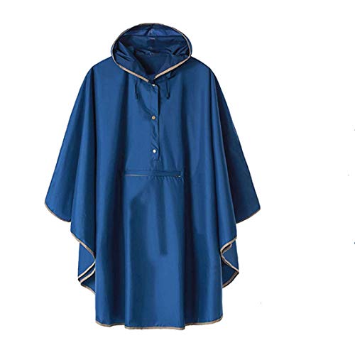 HMJ Poncho Waterproof Raincoat Outdoor Hooded Cloak Poncho One Size Blue