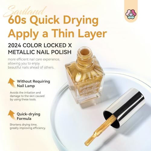 Image of SAVILAND Metallic Gold Nail Polish: Quick Dry Mirror Golden Nail Polish Regular Chrome Fingernail Polish Easy To Use & Remove No Curing Needed Bulk Nail Lacquer for Toes Nail Art DIY Home 0.34 oz