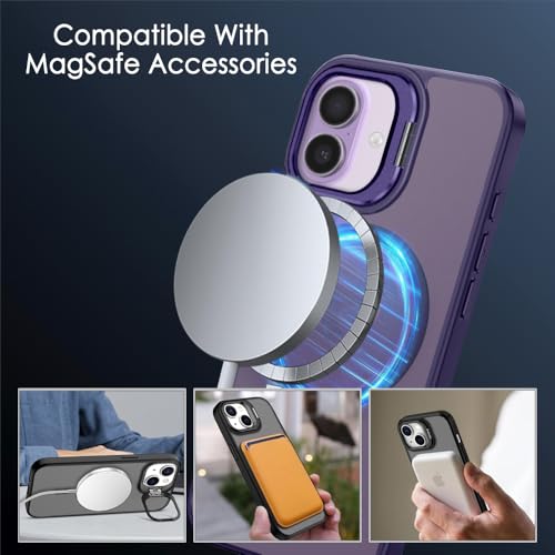 Image of TheGiftKart Hybrid Matte Frosted Back Cover Case for iPhone 17 Compatible with MagSafe | Built-in Stand | Shockproof Hard Back Cover Case for iPhone 17 (PC & TPU, Translucent Purple)
