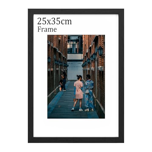 MEGAROOM Bilderrahmen 25x35 cm Schwarz Bruchsicheres Plexiglas & Hochwertige MDF-Holzoptik Stabiler Fotorahmen für Kinderzeichnungen Urkunden & Poster Inkl. Einleger 1er Set