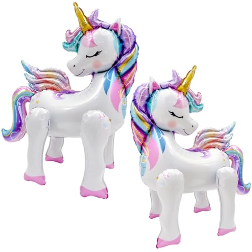Self-Standing Unicorn Balloons for Girls Birthday Decorations Rainbow Unicorn Party Supplies - 28 Inch Pack of 2