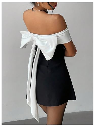 Image of SOLY HUX Women's Bow Off the Shoulder A Line Wedding Guest Mini Dress