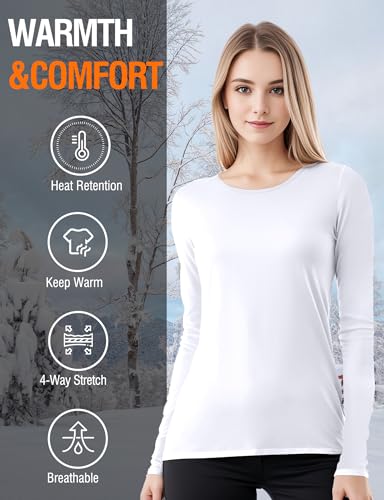Image of Women's Long Sleeve Thermal Underwear Lightweight Compression Baselayer Shirt Women Clothing Premium Comfort Winter Tops