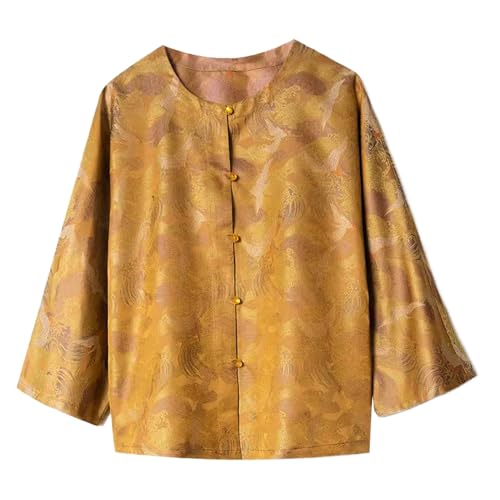 Chemisier soie jacquard jaune motif grue poétique HangErFeng 266