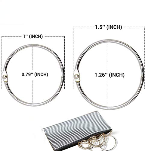 HomLujo Multipurpose Book Binder Rings,Metal Iron Nickel Plated Loose Leaf Rings. Two Sizes 1 and 1.5 inches Ring Size Books Ring, Binders Ring, Index Cards and Craft Rings.Storage Pouch Included