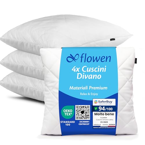 Flowen Cuscini per Divano 45x45 Imbottitura Cuscini 4 pezzi Interno Decorativi Quadrati Morbidi con Federe in Poliestere Bianca Anallergici Antiacaro Arredo Casa Salotto Letto Sfoderabili e Lavabili
