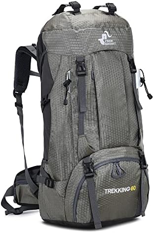 Bseash 60L Waterproof Lightweight Hiking Backpack with Rain Cover,Outdoor Sport Travel Daypack for Climbing Camping Touring (Gray)
