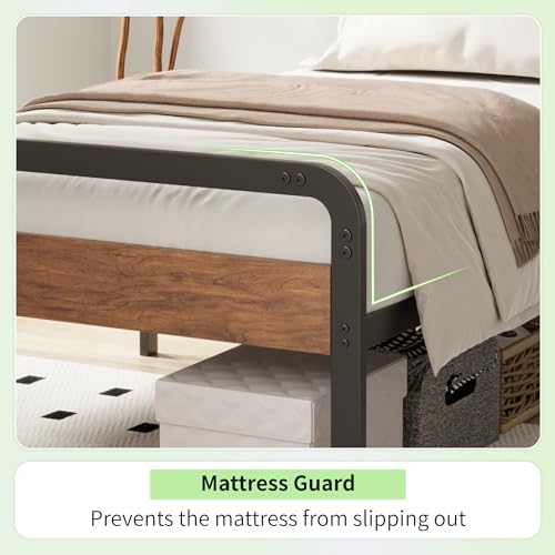 Image of Richwanone 14 Inch Twin XL Bed Frame with Wood Headboard and Footboard, Metal Platform Frame with Steel Slat Support, No Box Spring Needed, Easy Assembly, Black
