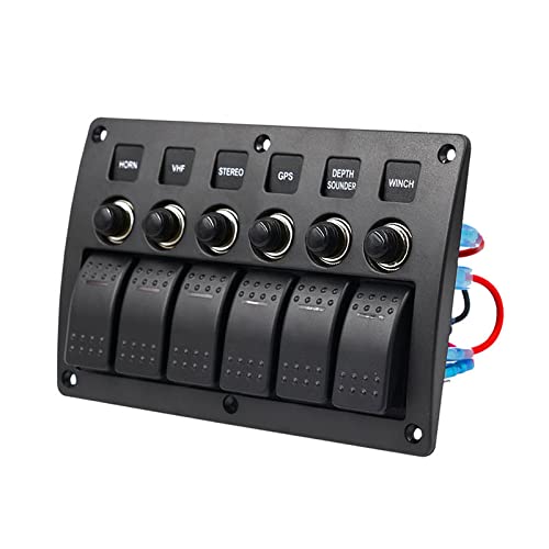 Universal 12-24V 6Gang Panel de interruptores combinados para barco Marine Yacht Caravan, Panel de interruptores LED a prueba de salpicaduras