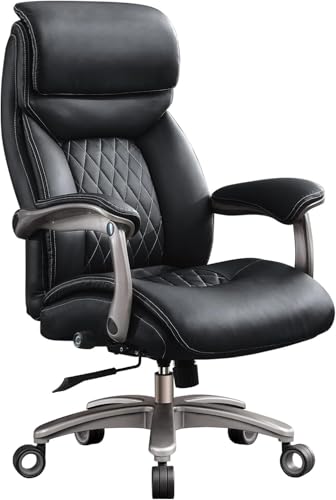 Image of Big and Tall Office Chair with Wide Area Armrest, Reclining Desk Chair with Adjustable Lumbar Support, PU Leather High Back Ergonomic Executive Computer Chair