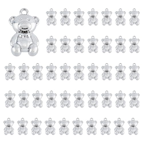 DICOSMETIC 50Pcs Cute Bear Charms Kawaii Bear Pendants Platinum Cartoon Animal Charms Mini Bear Hanging Ornament Alloy Pendants for Jewelry Making DIY Crafts Hole: 1.5mm