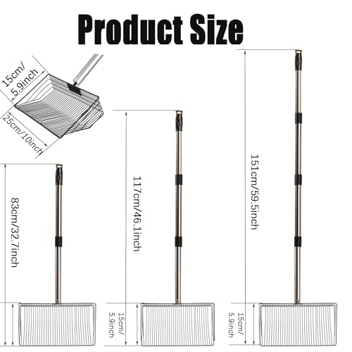 Image of 10inch Extra Large Metal Chicken Poop Scooper, 33 inch to 60 inch Chicken Coop Litter Scoop with Stainless Steel Long Handle&Deep Sifting Shovel, Heavy Duty Chicken Coop Accessories for Sand, Non-Stick