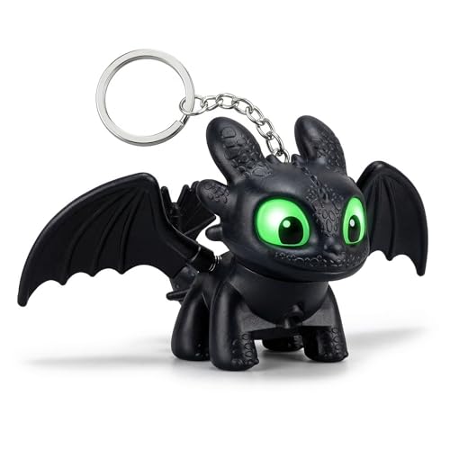 Image of JB'S LAND 3D Dragon Keychain Toy with Moving Wings & LED Light | Toothless Night Fury Dragon Keychain | Mini Fantasy Creature Keyring for Car Dashboard, Bike Keys, Backpack, Kids Gift