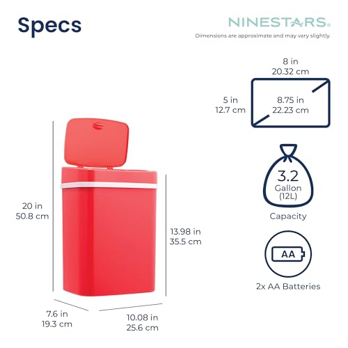 Image of Ninestars DZT-12-5RS Automatic Touchless Infrared Motion Sensor Trash Can, 3 Gal 12 L, ABS Plastic (Rectangular, Rose) Trashcan