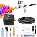 Airbrush Kit with Air Compressor, 25/35/50 PSI High Pressure Non-Clogging with 0.2/0.3/0.5mm Nozzle/Cleaning Sets, Ideal for Painting, Cake Decorating, Makeup Artistry, and Craft Projects