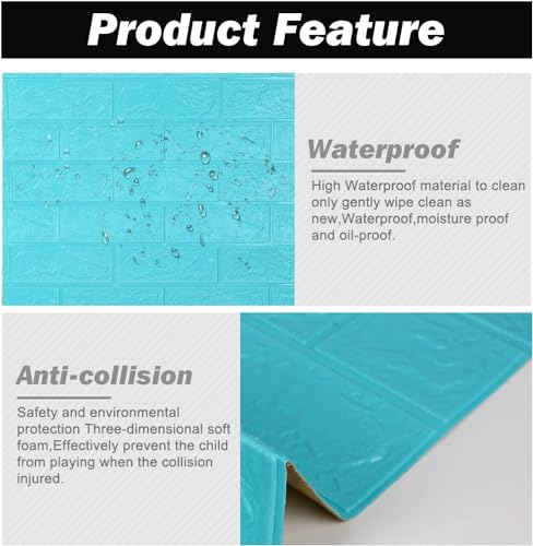 Image of Self-Adhesive Waterproof PE Foam 3D Wall Panels Wallpaper Sticker for Bathroom, Living Room, and Home Decoration (70 x 77cm, Appx. 5.8Sq Feet) (100, Blue)