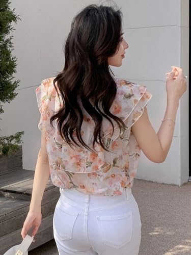 Image of Women's Shirt | Premium Chiffon Allover Print Sleeveless Shirts for Casual & Office Wear | Stylish Summer Button-Down Shirt for Girls & Women
