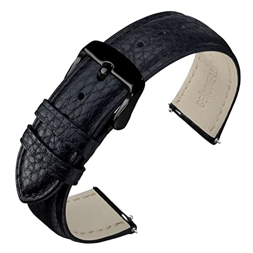 Image of ANNEFIT Watch Band 20mm, Quick Release Textured Padded Leather Straps with Black Buckle for Men and Women (Black)