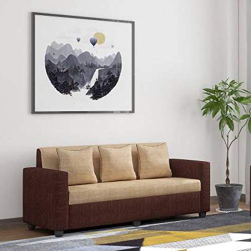 Image of Bharat Lifestyle Tulip 3 Seater Fabric Sofa | Cream Brown | Upholstered Sofa Couch for Living Room, Bedroom & Office | Comfortable Seating | DIY(Do-It-Yourself) Assembly | 1 Year Warranty