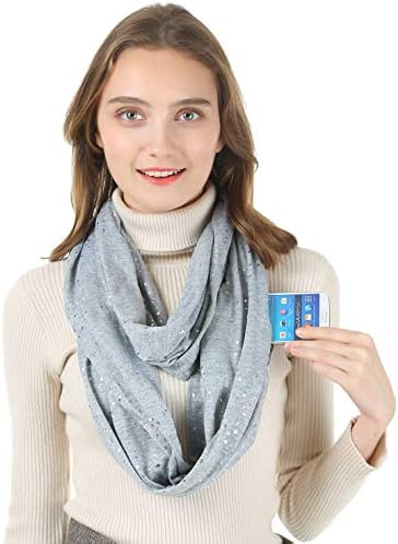 Fashion Infinity Scarves With Zipper Pocket For Women Girls - Novelty Wrap Travel Scarf with Hidden Pocket