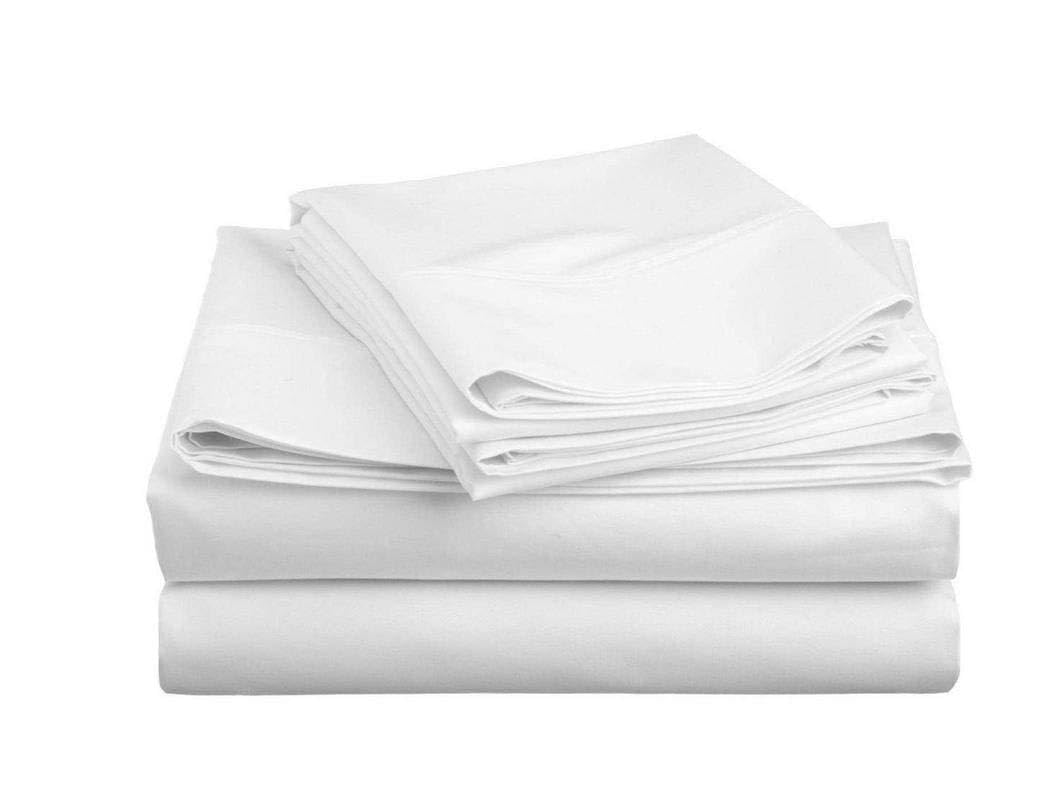 Flow's Linen One Piece Flat Sheet Ultra Soft Hotel Quality Egyptian Cotton 400 Thread Count { 1-PC } Flat Sheet (Top Sheet) Solid Pattern (White) Full XL Size