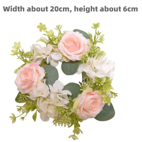 Huilimei 4 Stück Kerzenringe, Kränze, künstliche Hortensienkranz, Kerzen, Kränze für Säulen, Weihnachten, Hochzeit, Zuhause, Tischdekoration, Rosa