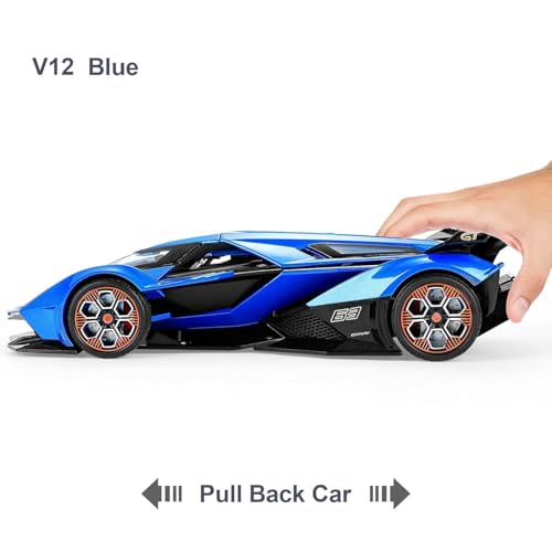 Image of 1:22 Scale Diecast Metal Car Lambo V12 GT Toy Car for Kids Collection Model Cars with Light Sound Pull Back Openable Door
