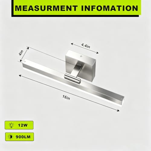Image of IZORRO Modern Bathroom Vanity Light 16 inch, Rotatable, 12W Dimmable Led Bathroom Light Fixture Over Mirror, Chrome Vanity Light Bar (Cool White 6000K)