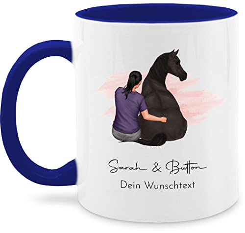 Tasse Tassen 325ml - Pferde - Frau mit Pferd I Wunschtext I Wunschname Text I Geschenk Reiter - 325 ml - Dunkelblau - geschenke für pferdefrauen reitersachen pferden pferd- glühweintassen frauen