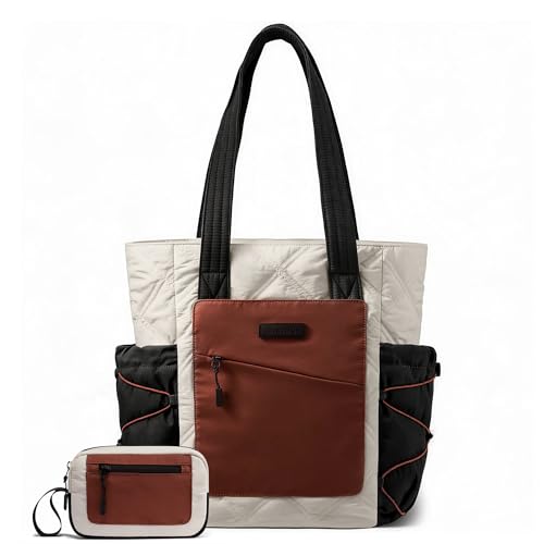 Image of LOVEVOOK Tote Bag for Women, puffer tote bag for Work Travel Nurse, Lightweight quilted Bags with Compartments