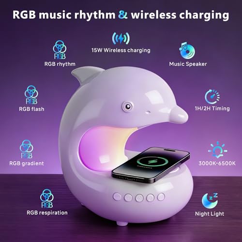 UMLAEN Smart LED Night Light with Bluetooth Speaker, Rechargeable Table Lamp with 15W Wireless Charging | 4 Lighting Modes | Timing | Dimmable Atmosphere Lamp for Bedroom, Home Decor, Party, Office - Image 2