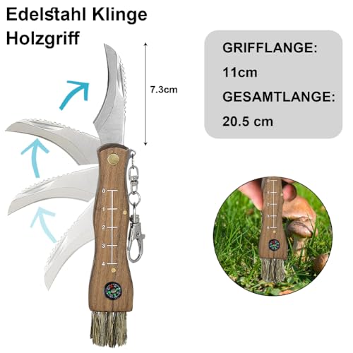 Foto von Fosoloni Pilzmesser mit Bürste und Lineal, Tasche Edelstahl Trüffel, Schwammerlmesser, Klappmesser, Tragbares Pilzmesser Set, Geschenk für Pilzsammler