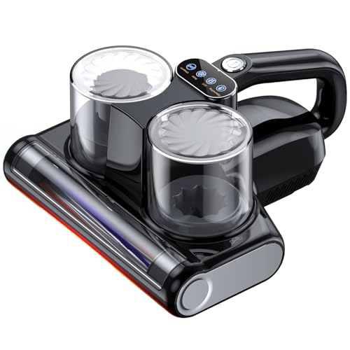 JPHYLL Milbensauger für Matratzen Milbenstaubsauger mit 253,7nm UV-Licht 16Kpa Absaugung Bürstenwalzenklopfen HEPA Filter Ultraschall Heißer Wind Bett-Staubsauger Verbreiterte Saugöffnung Schwarz